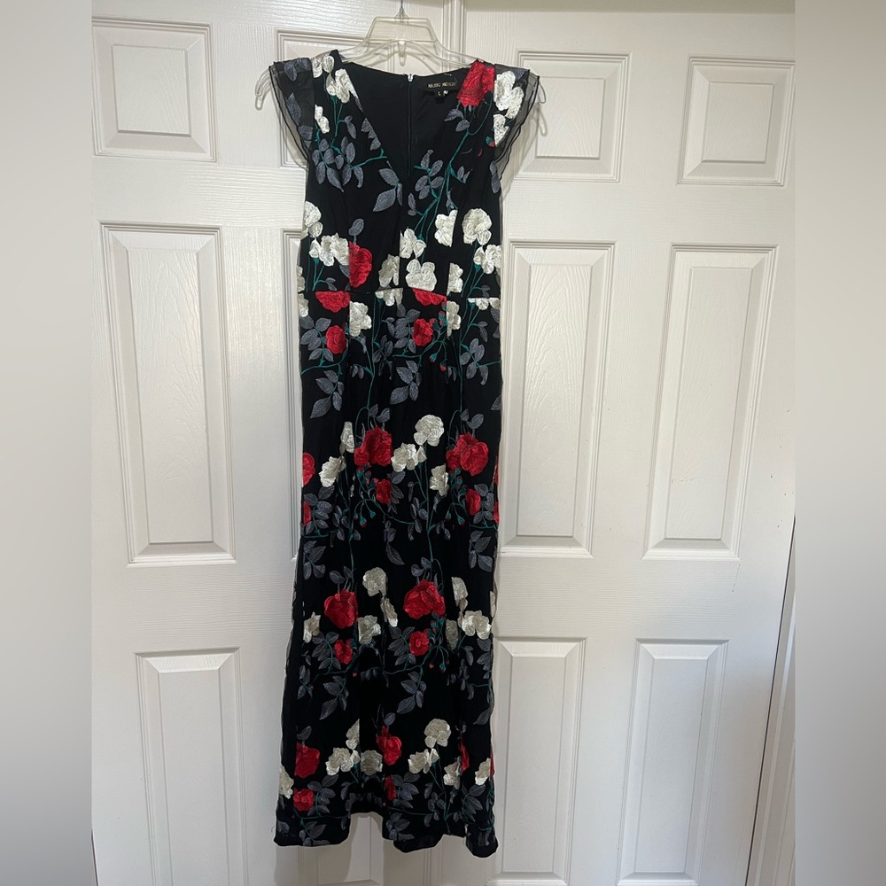 Floral  Colorful embroidery Long Formal‎ Lace Gown Prom Wedding Guest Dress SZ L